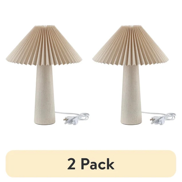 (2 pack) Home Decor Collection 18"in Ribbed Ceramic Table Lamp with Ivory Pleated Shade | Walmart (US)