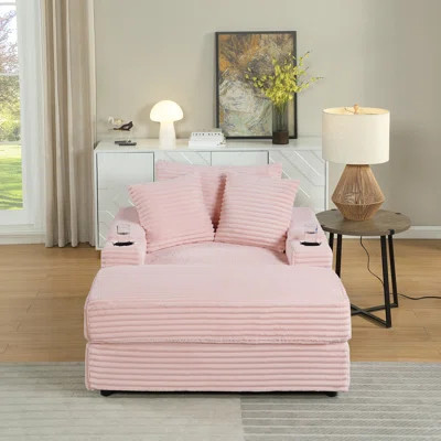 Comfy Pink Corduroy Sofa With 2 Toss Pillows & Ottoman – Deep Seat Lounge Couch For Living Room | Wayfair North America