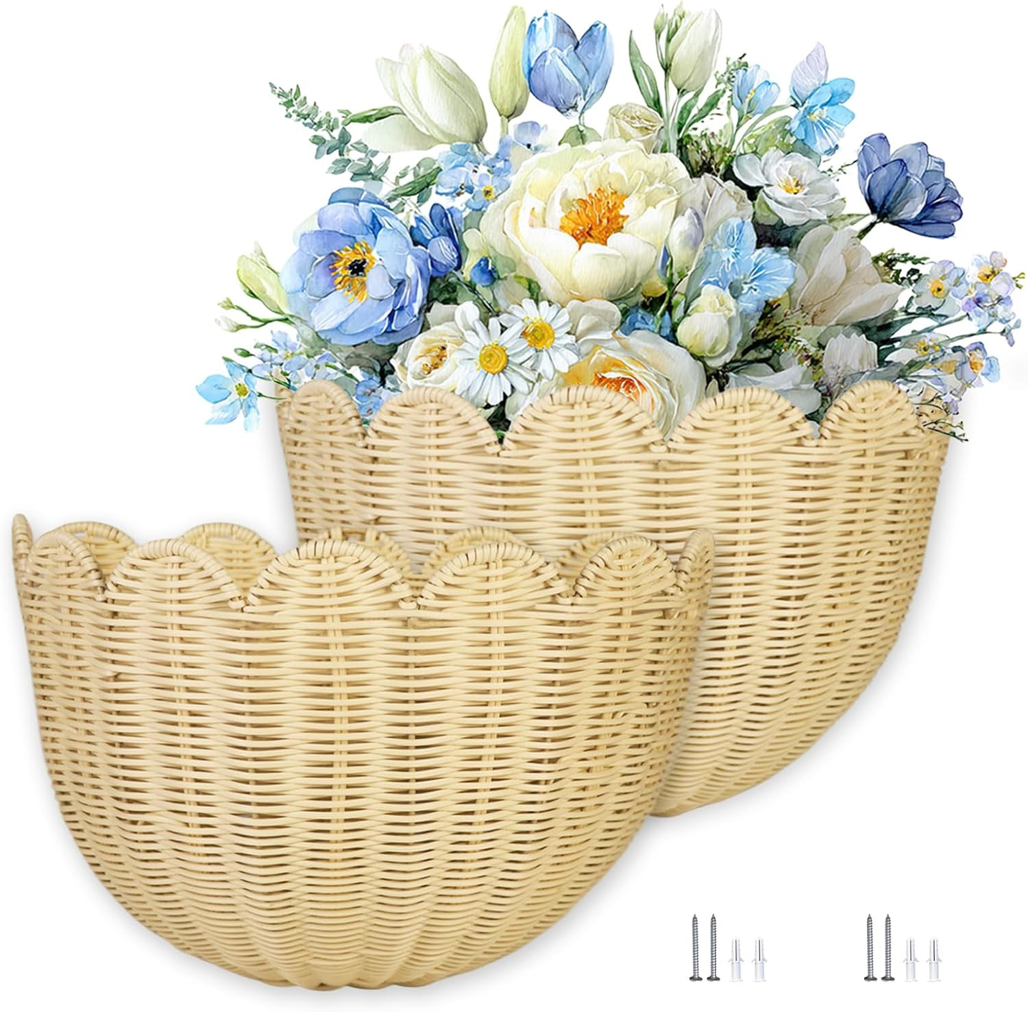 Amazon.com: SNYVVEX 2 PCS Scalloped Wave Wall Basket,15.7x10x8 in.Hand-woven by of intangible cul... | Amazon (US)