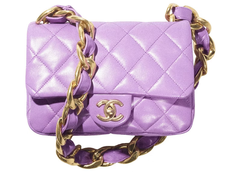 Women's Chanel Flap Bag with Chunky Chain Strap Small 22S Lambskin in Purple | StockX