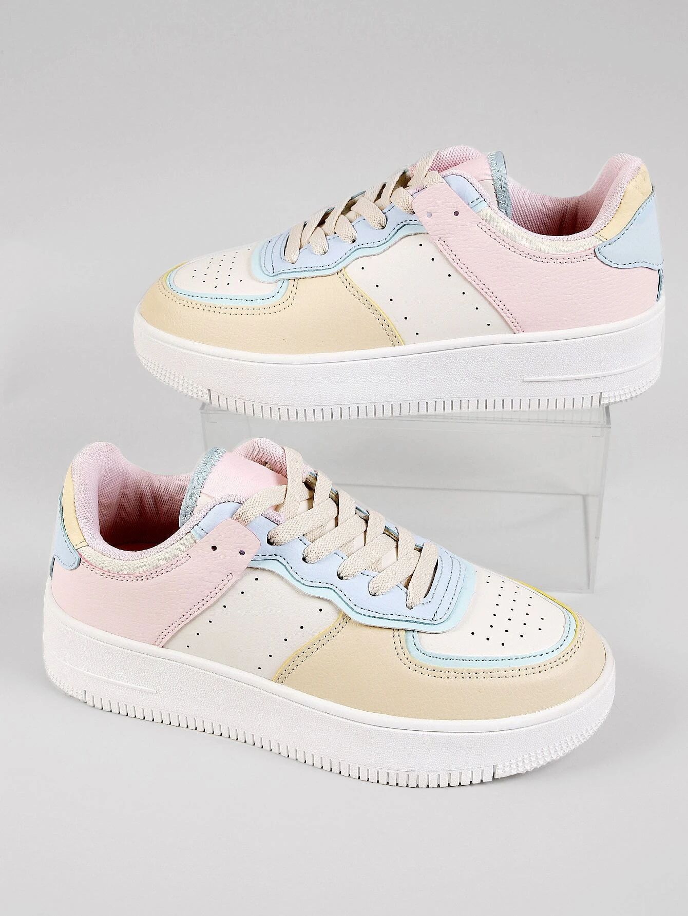 Vegan Leather Multi Lace Up Rubber Sole Sneakers | SHEIN