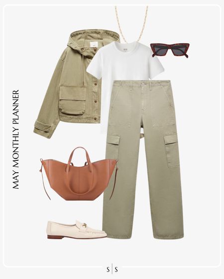 Monthly outfit planner: MAY: Spring looks | cargo jacket, utility olive cargo pant, white tee, cognac leather tote, loafers 

See the entire calendar on thesarahstories.com ✨ 


#LTKStyleTip
