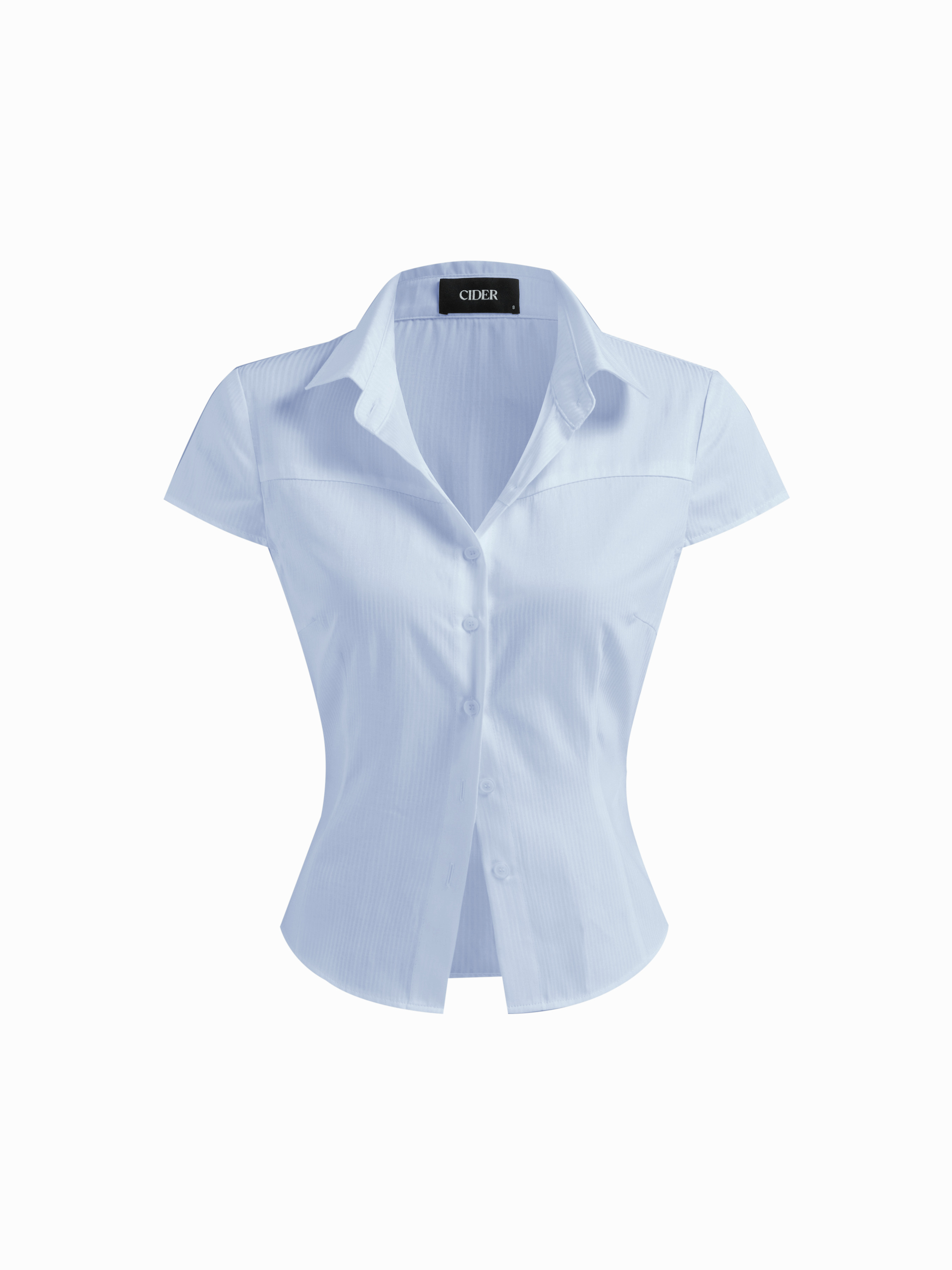 Woven Cotton-blend Polo Neck Stripe Short Sleeve Shirt For Work | Cider
