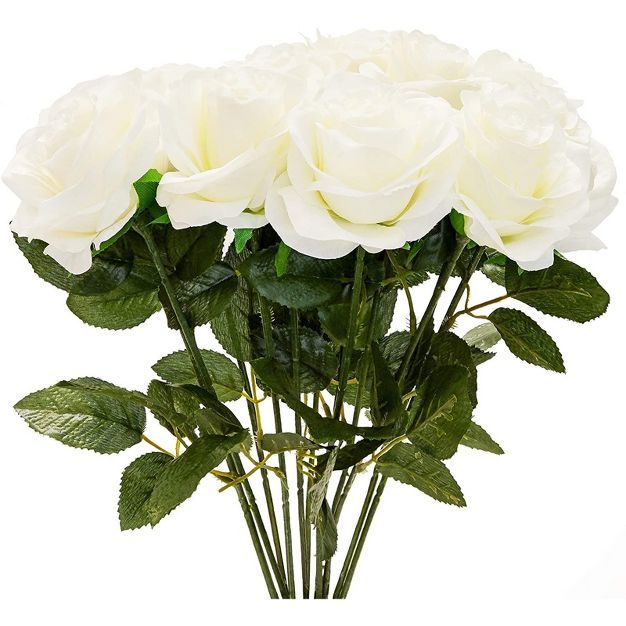 Juvale 12-Count White Fake Flowers Artificial Silk Roses Arrangement Bouquet | Target