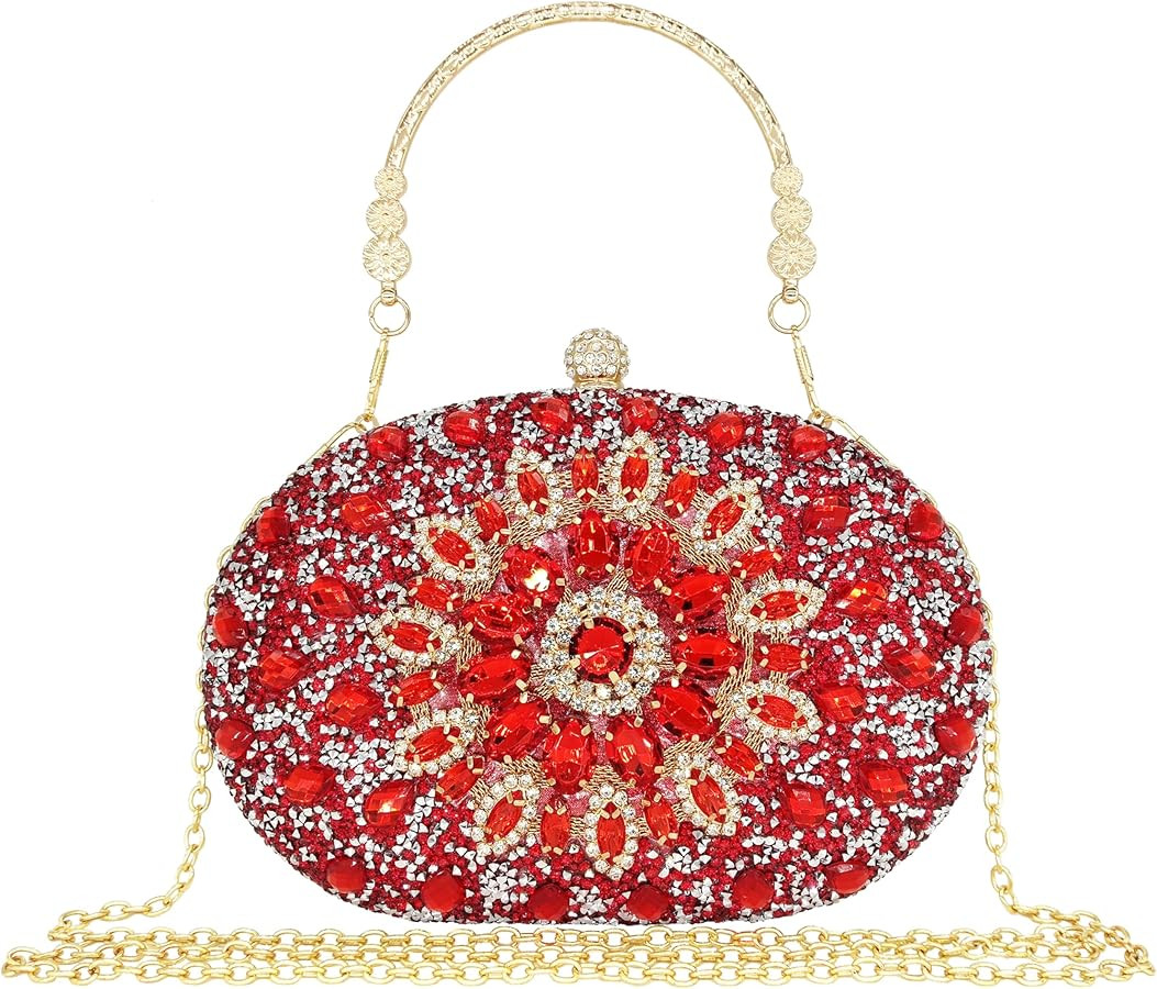 Rhinestone Clutch Purses for Women Evening Wedding Formal - Round Pearl Clasp Handbag - Crystal D... | Amazon (US)