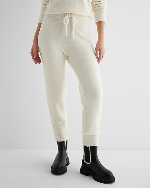 High Waisted Plush Knit Sweater Joggers | Express
