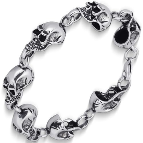 LuxGoth Stainless Steel Skull Head Link Chain Bracelet | Amazon (US)