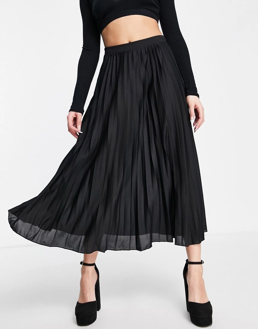 ASOS DESIGN pleated midi skirt in black | ASOS (Global)