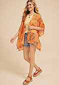 Orange Floral Open Front Kimono | Maurices