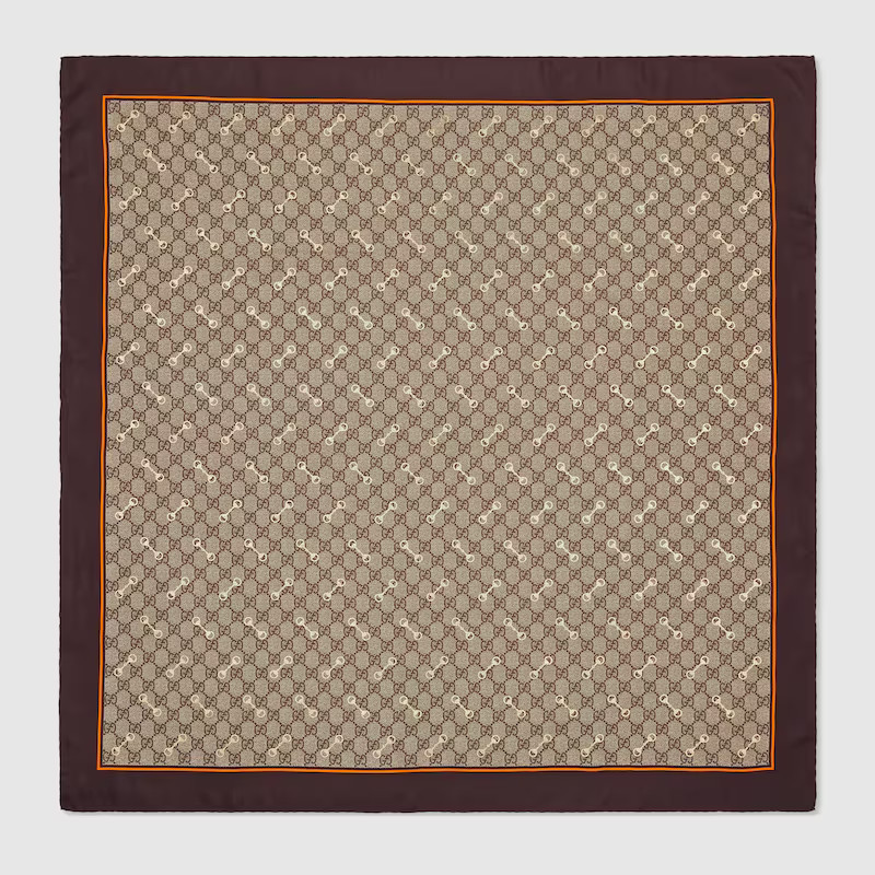 GUCCI GG Print With Horsebits Silk Scarf, Beige, Silk | Gucci (US)