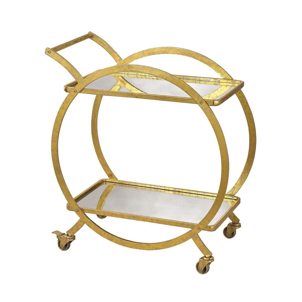 Titan Lighting Ring Gold Bar Cart, Gold/Antique Mirror | The Home Depot