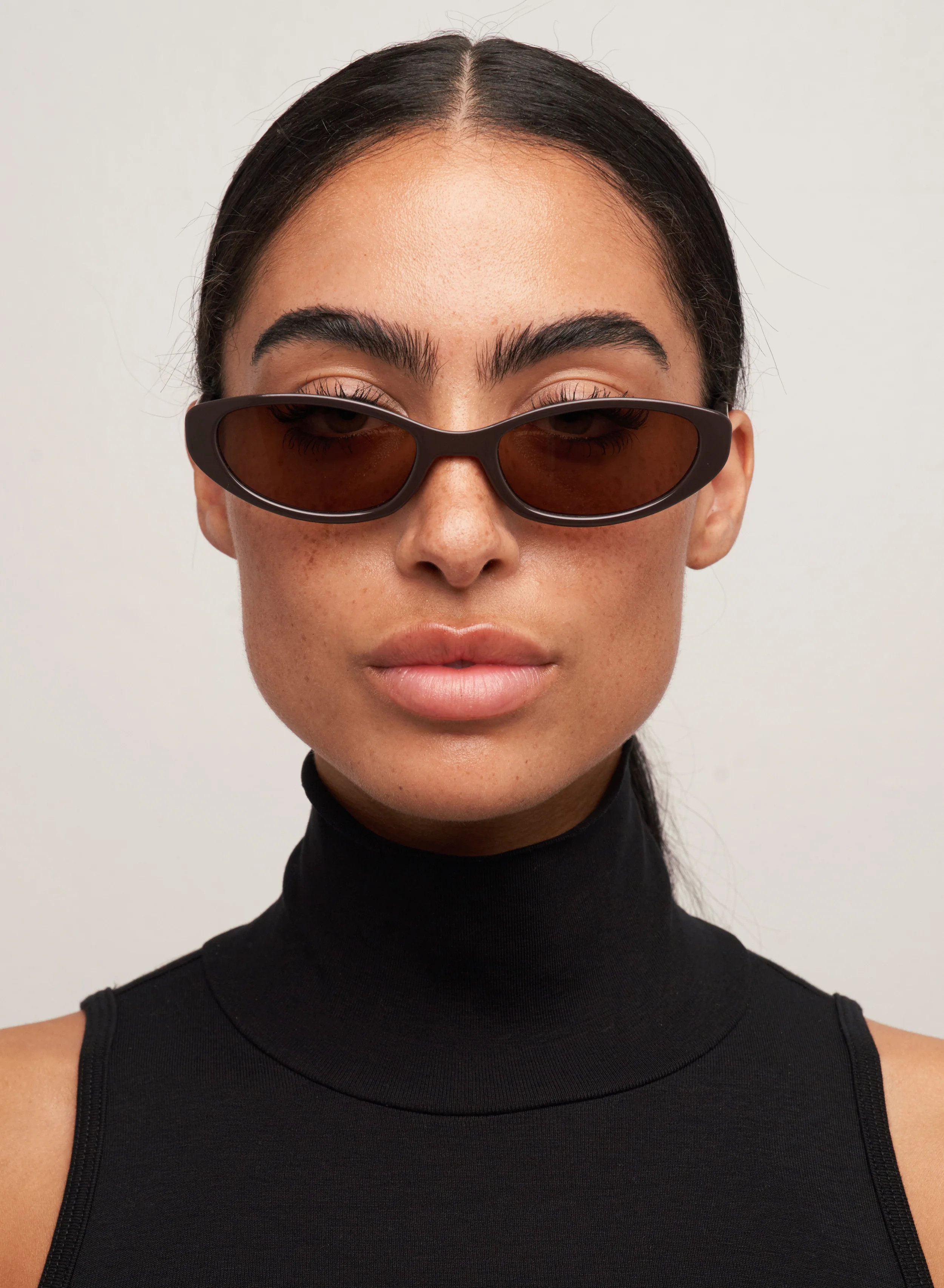 Lulu Thin Cat-Eye Sunglasses \u2013 Dark Chocolate & Brown Lens | Otra Eyewear