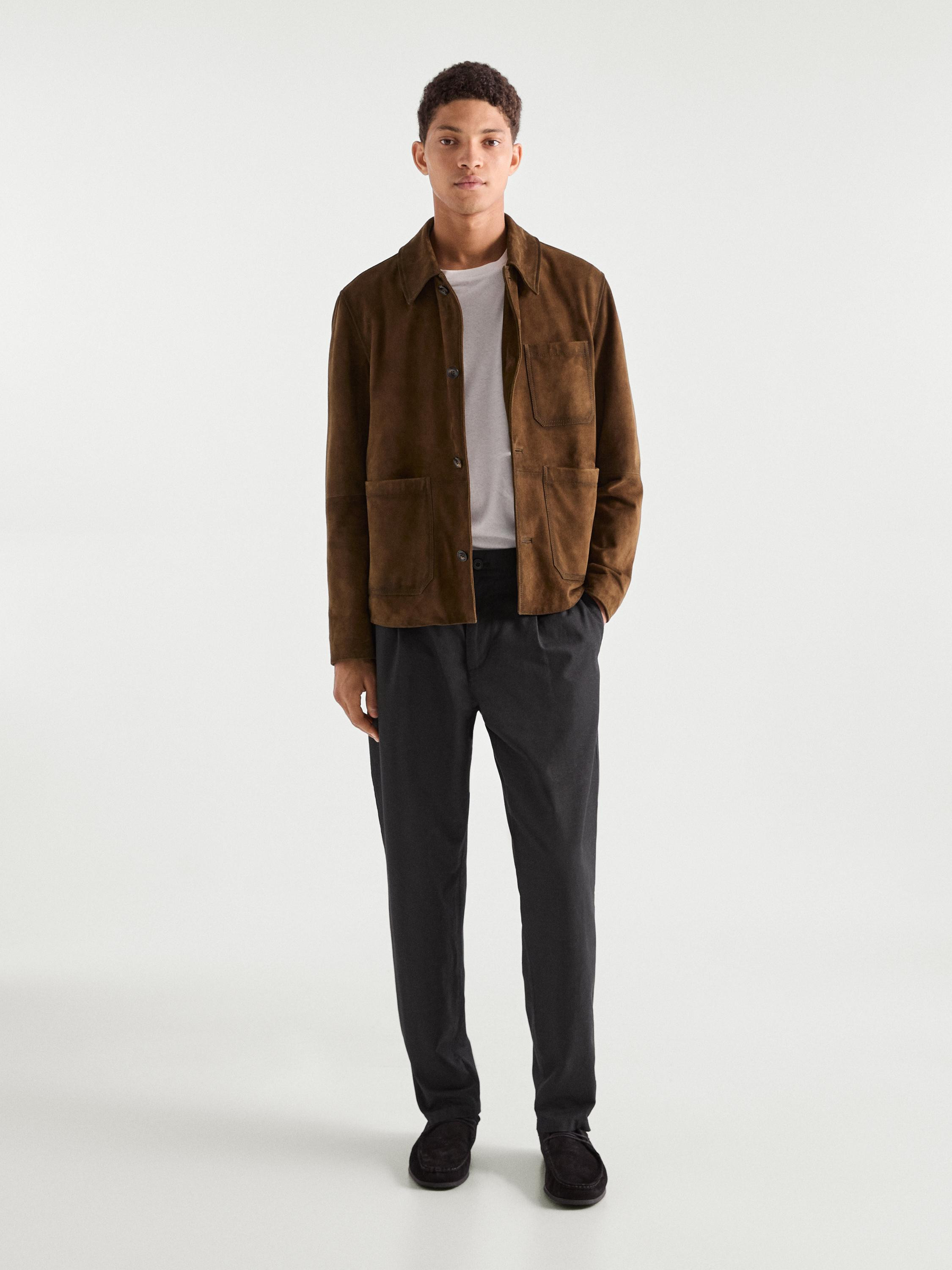 Distressed effect suede leather overshirt | Massimo Dutti UK