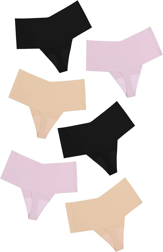 DEANGELMON Women Seamless Thongs No Show Thong Underwear Workout Panties High Waist Tanga Multipl... | Amazon (US)