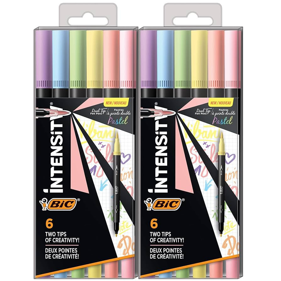 BIC Intensity 12-Pack Dual-Tip Coloring Felt Pens with 0.7mm Fine Tip and Flexible Brush in Paste... | Amazon (US)