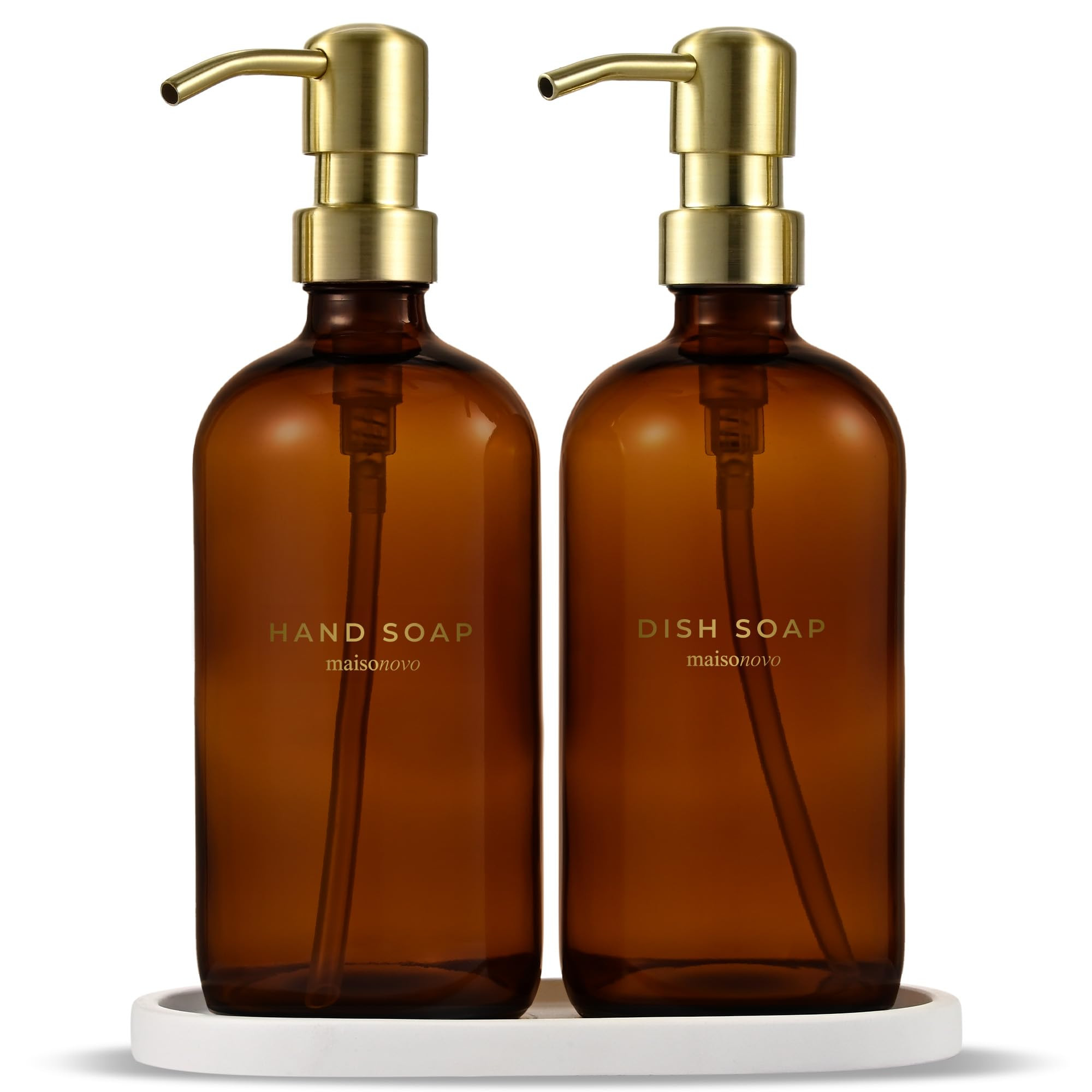 MaisoNovo Soap Dispenser 3-Piece Set | 16.9oz Amber Bottles with Gold Stainless Steel Pumps | Amazon (US)
