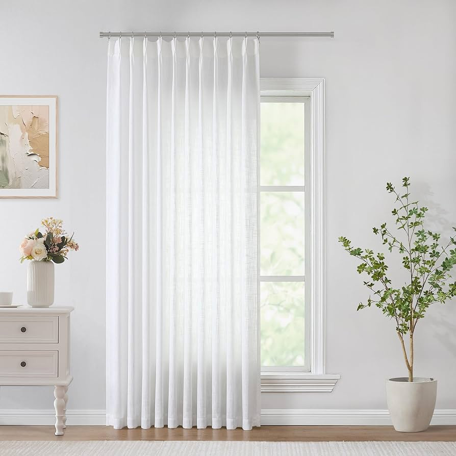 Vision Home White Pinch Pleated Semi Sheer Curtains Textured Light Filtering Window Curtains 108 ... | Amazon (US)