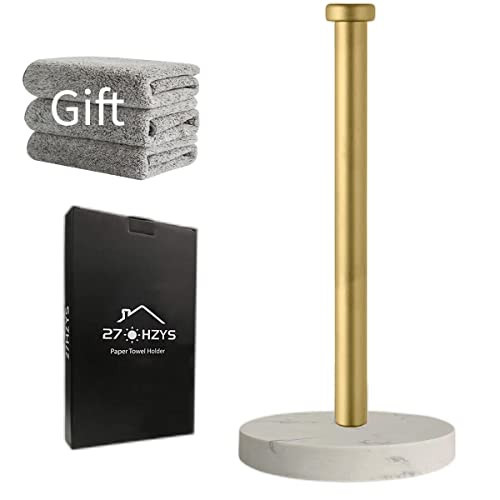 Paper Towel Holder Countertop, Standing Paper Towel Roll Holder for Kitchen Bathroom, with Weighted Marble Base for One-Handed Operation (Gold), Gold Paper Towel Holder, Marble | Amazon (US)