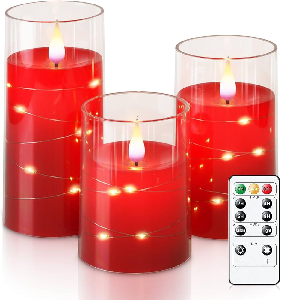 Homemory Flickering Flameless Candles with String Lights, Battery Operated Candles, Embedded Stri... | Amazon (US)