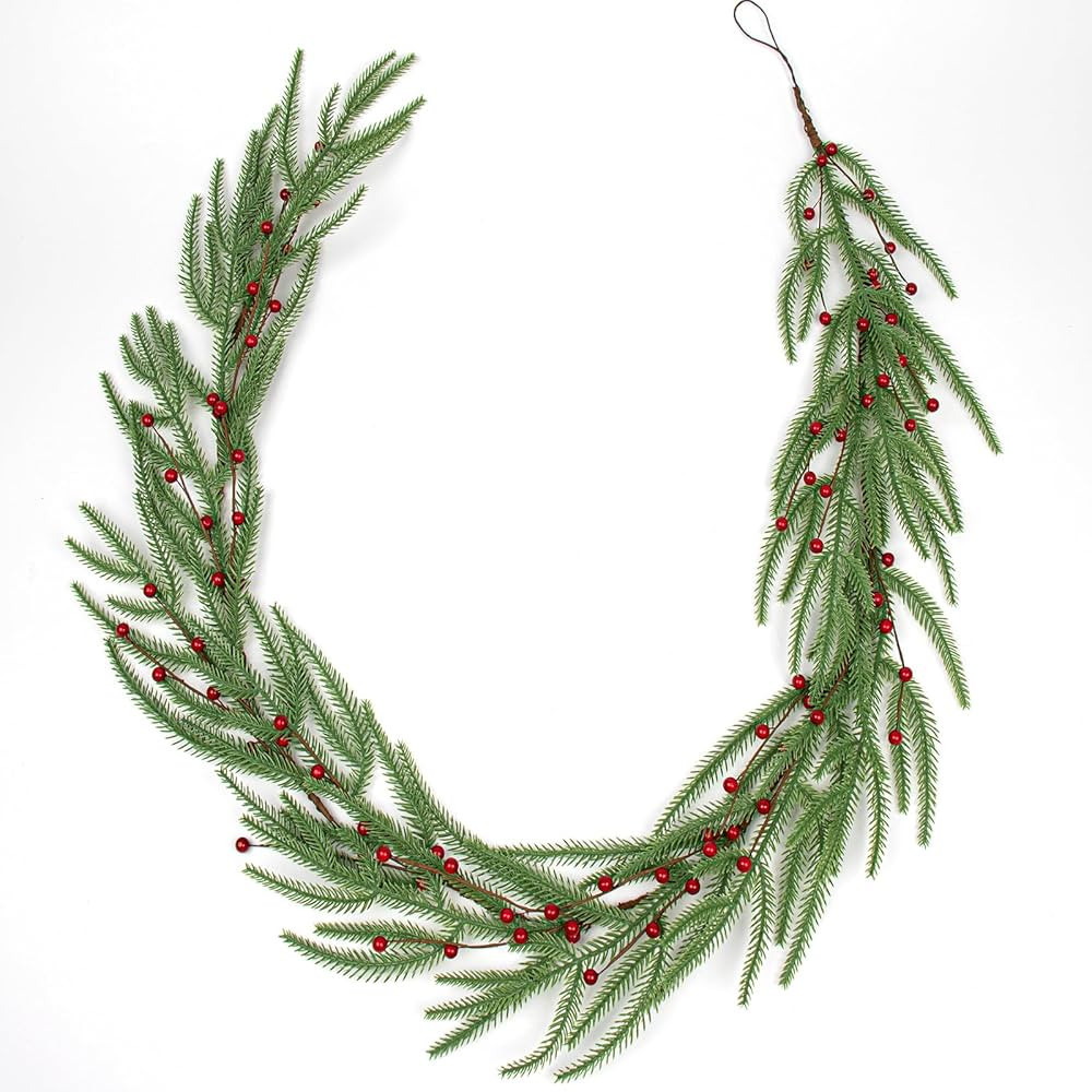 Christmas Garlands for Mantle 6 Feet Christmas Greenery Garland Artificial Norfolk Pine Garland w... | Amazon (US)