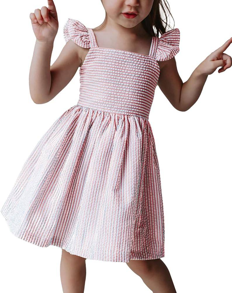 Saodimallsu Girls Summer Dress Spaghetti Strap cami Beach Sundress Spring Outfits for Kids Stripe... | Amazon (US)