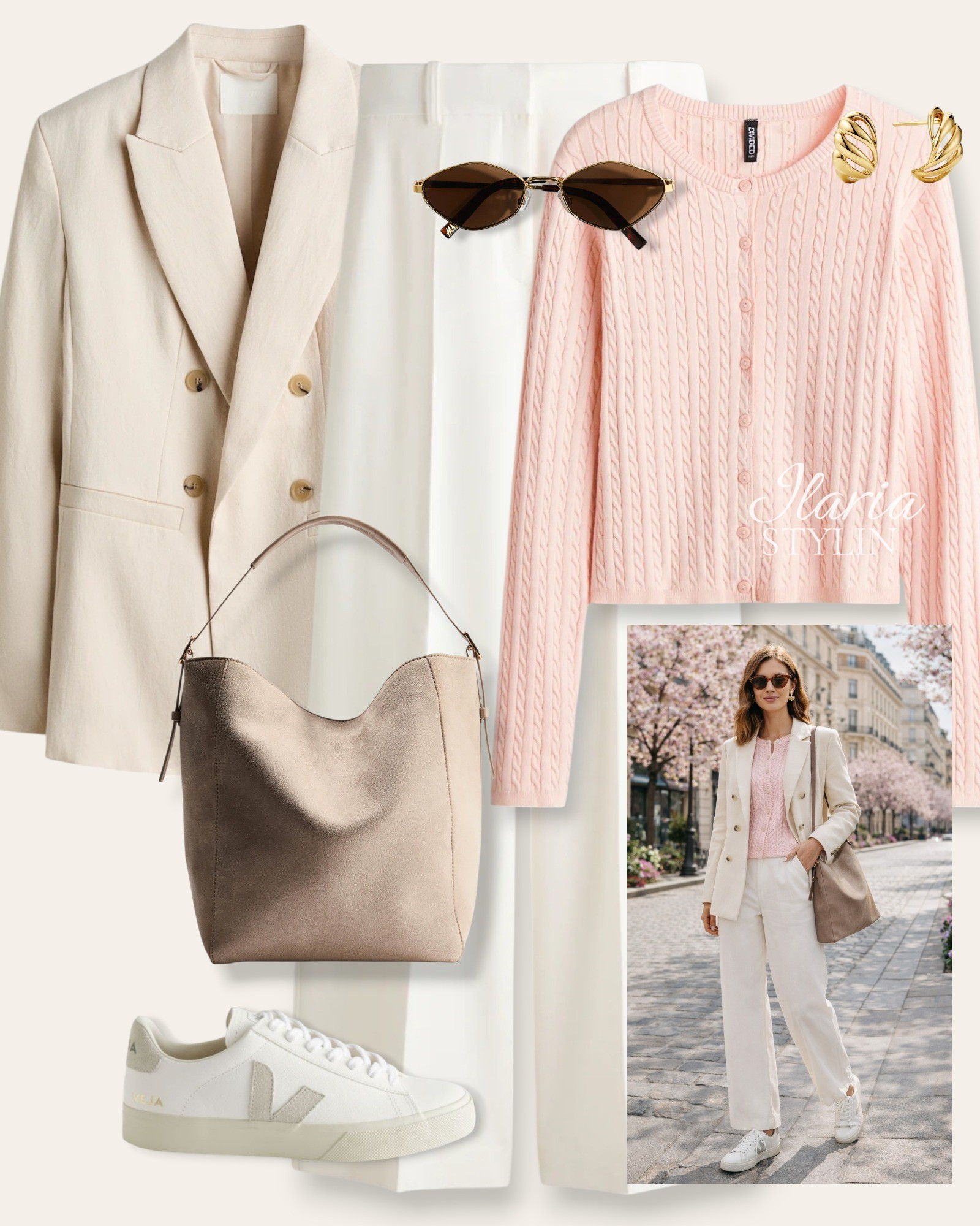 Soft blush, creamy neutrals, and effortless elegance 🩷A polished look that feels feminine, fresh, and timeless for any day. ✨outfit ideas, spring outfit, beige jacket, casual jacket, pink cardigan, cable-knit cardigan, white pants, wide leg pants, dress pants, light beige bag, suede bag, shopper bag, white sneakers, veja sneakers, veja campo, casual outfit, casual chic outfit

#LTKootd #LTKSeasonal #LTKWorkwear