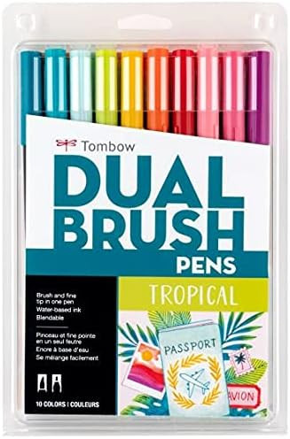 Tombow 56189 Dual Brush Pen Art Markers, Tropical, 10-Pack. Blendable, Brush and Fine Tip Markers | Amazon (US)