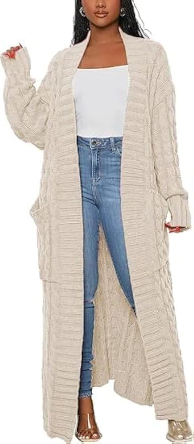 SHINFY Women Long Sleeve Open Front Knit Long Cardigan Casual Knitted Maxi Sweater Coat Outwear w... | Amazon (US)