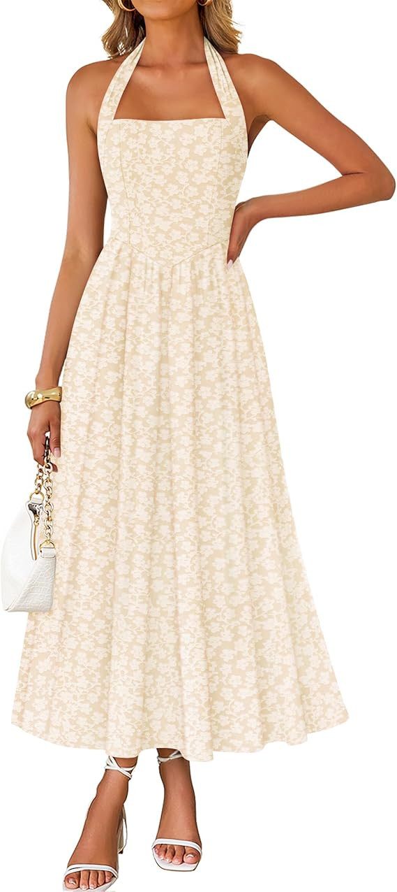 ZESICA Women's Summer Sleeveless Floral Maxi Dresses 2026 Halter Neck Wedding Guest Cocktail Part... | Amazon (US)