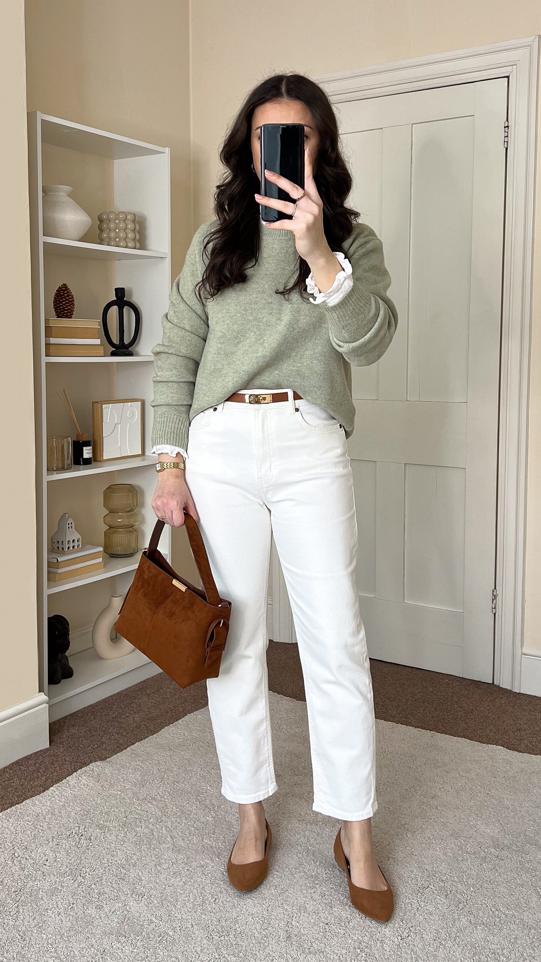Smart casual early Spring outfit. Blouse is H&M, size S. Jumper is Uniqlo, size S. Jeans are H&M, size UK8. Flats and bag are New Look. 

 #LTKspring #LTKmodest #LTKstyletip
