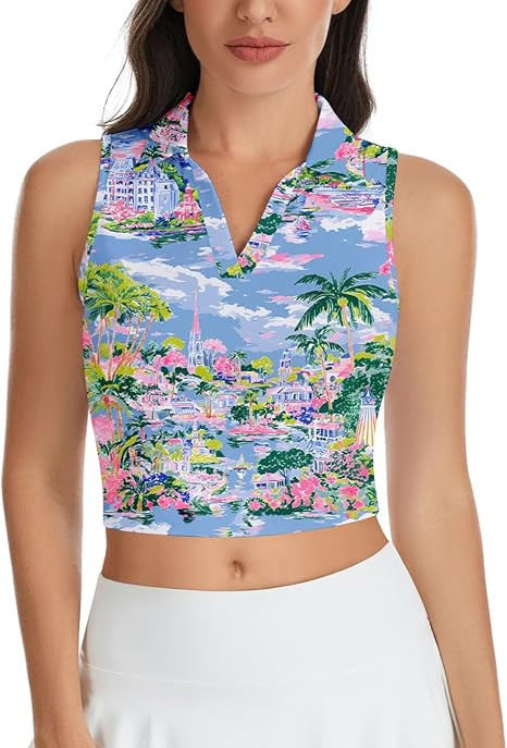Women's Sleeveless Golf Tennis Tank Top Cropped Polo Collared V Neck Crop Top UPF 50+ Casual Athl... | Amazon (US)