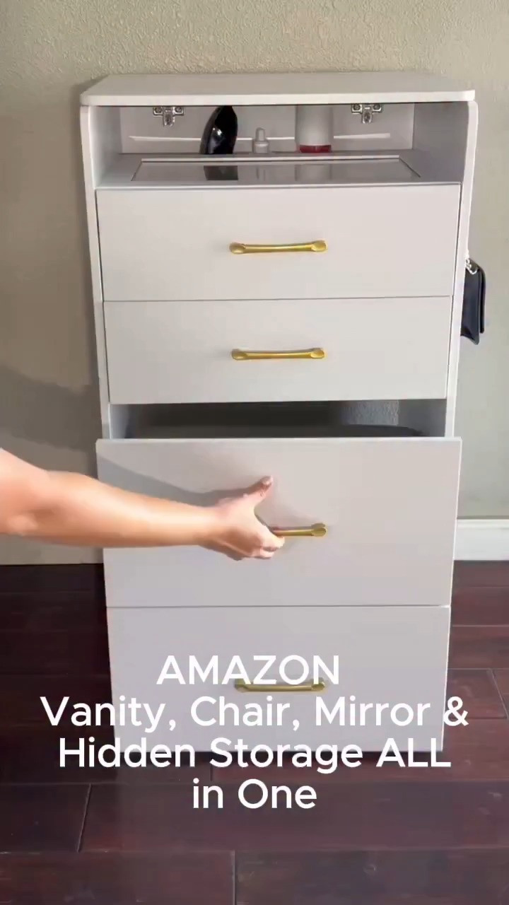 Gurexl 3 in 1 Vanity Desk with Flip Top Mirror,Small Compact Vanity with Visible Glass Desktop,Makeup Vanity Set with 3 Drawers,Cushioned Stool,Dressing Table for Bedroom,Pure White 

 #LTKselfcare #LTKU #LTKBeauty