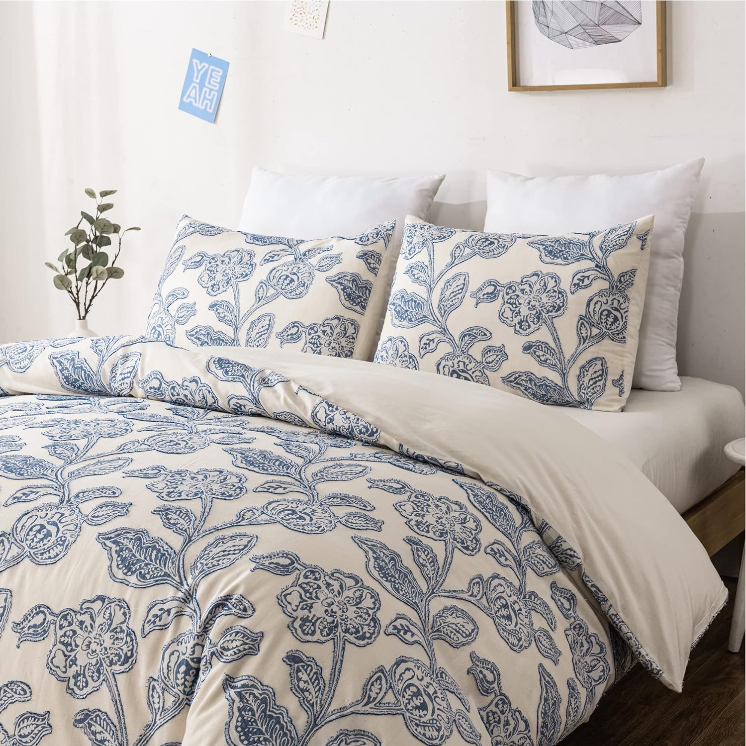 Duvetex 100% Floral Cotton Duvet Cover King Size Bedding Set Soft Textured Comfy Breathable Jacqu... | Amazon (US)