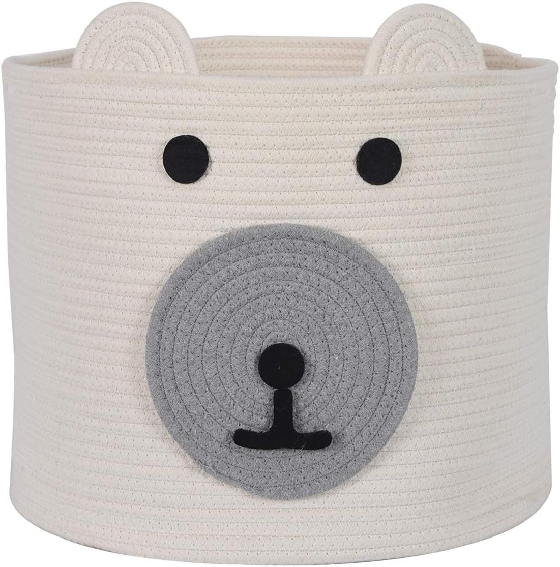 Amazon.com: InfiBay Cotton Rope Storage Basket with Cute Bear Design, Toy Storage Bin with Handle... | Amazon (US)