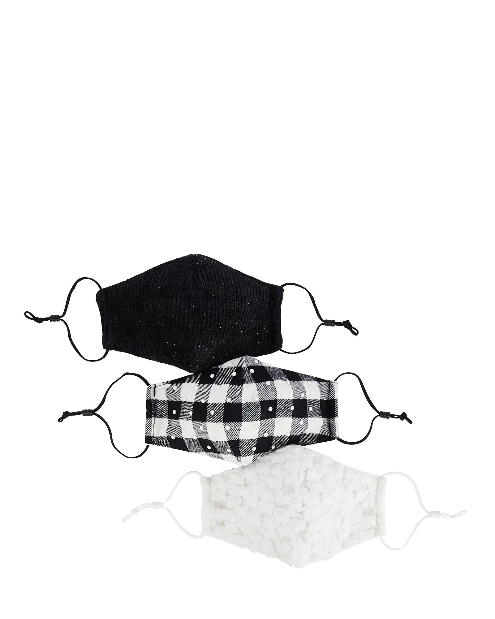 Lele Sadoughi Embellished Face Mask 3-Pack, Buffalo Plaid/White/Black 1SIZE | INTERMIX
