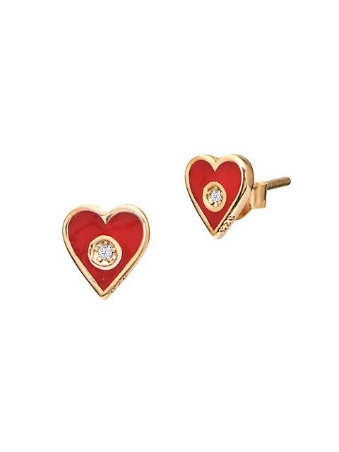 Gabi Rielle 22K Gold Vermeil, Enamel &amp; Cubic Zirconia Heart Stud Earrings on SALE | Saks OFF ... | Saks Fifth Avenue OFF 5TH