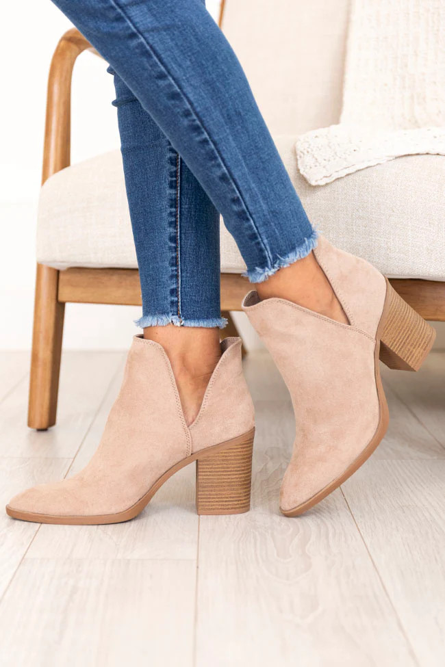 Heidi Taupe Side Slit Booties | Pink Lily
