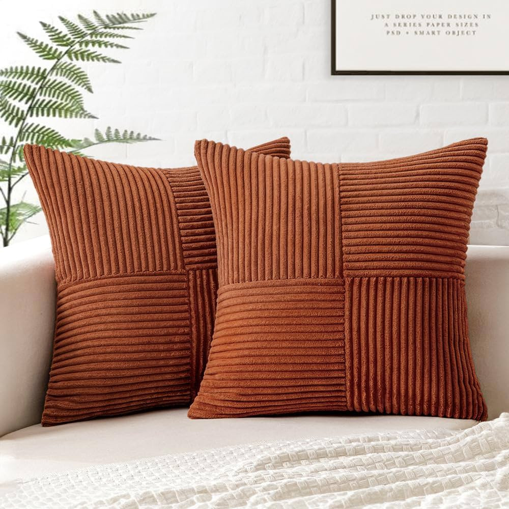 MIULEE Fall Dark Rust Corduroy Pillow Covers Pack of 2 Boho Decorative Throw Pillow Covers Soft S... | Amazon (US)