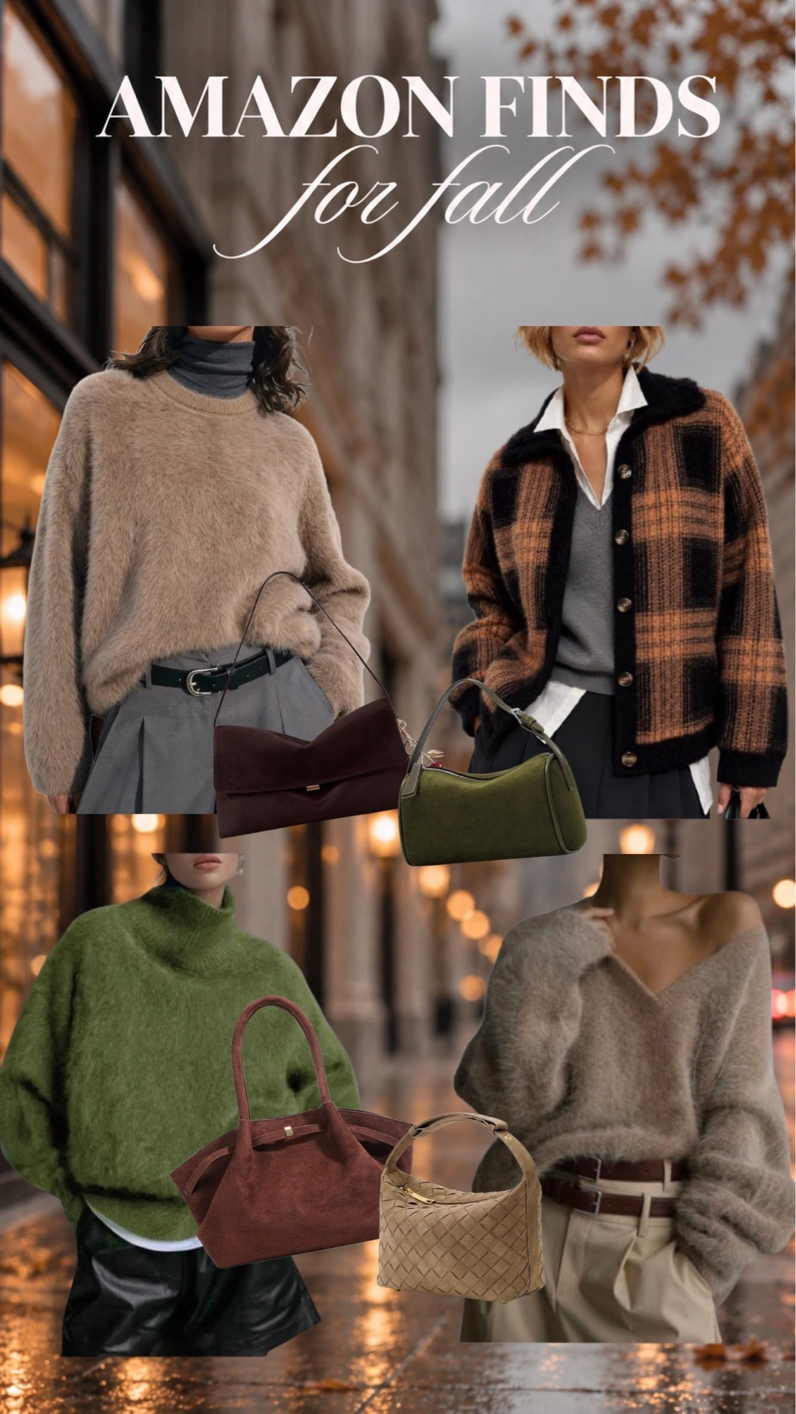 Fuzzy sweater. Faux suede bags 
Amazon fall fashion #fallfashion #fuzzysweater #suedebag
