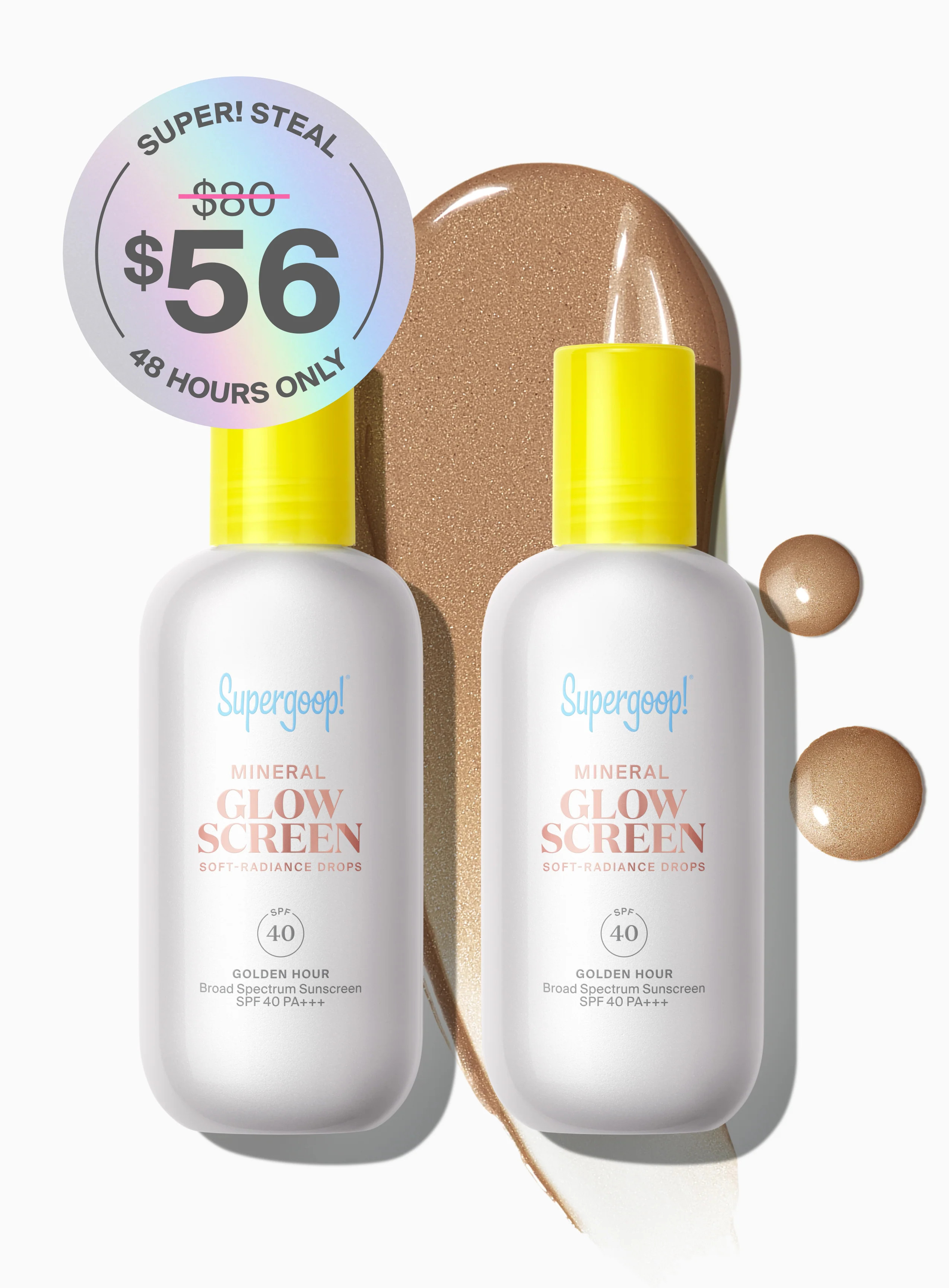 Mineral Glowscreen Soft-Radiance Drops SPF 40 2-pack Golden Hour Supergoop! | Supergoop