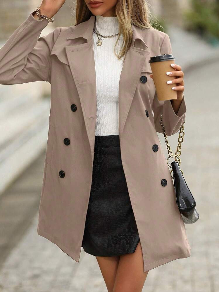 SHEIN Clasi Double Breasted Belted Trench Coat | SHEIN