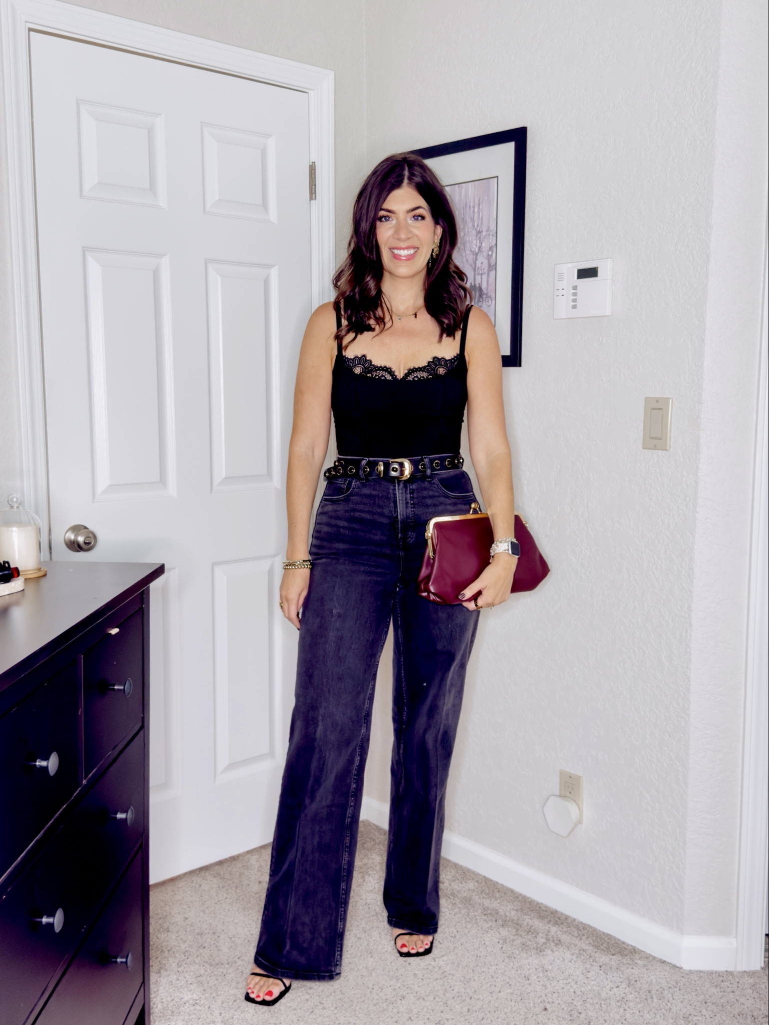 In a medium corset and medium tall wide leg jeans. Use Meghanxspanx 

#LTKMidsize #LTKSaleAlert #LTKTall