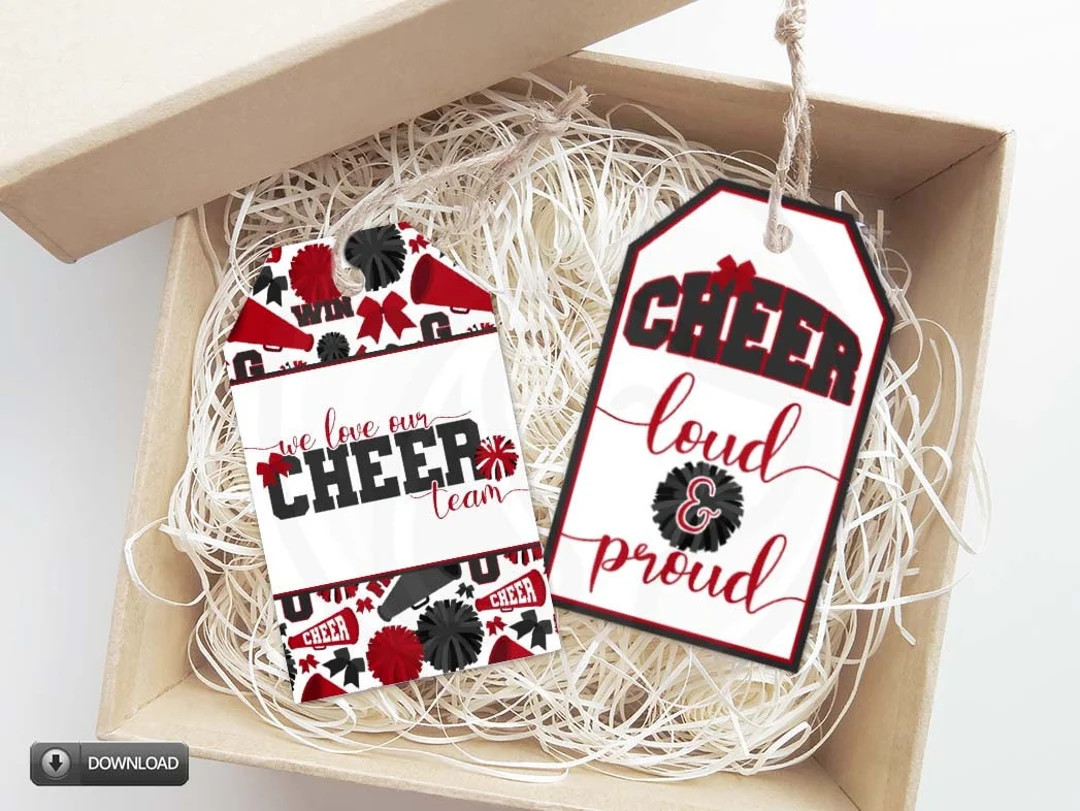 Printable Cheer Team Gift Tags, Red Black Cheerleading Team Squad Gift Tags, Cheer Coach Mom Prin... | Etsy (US)