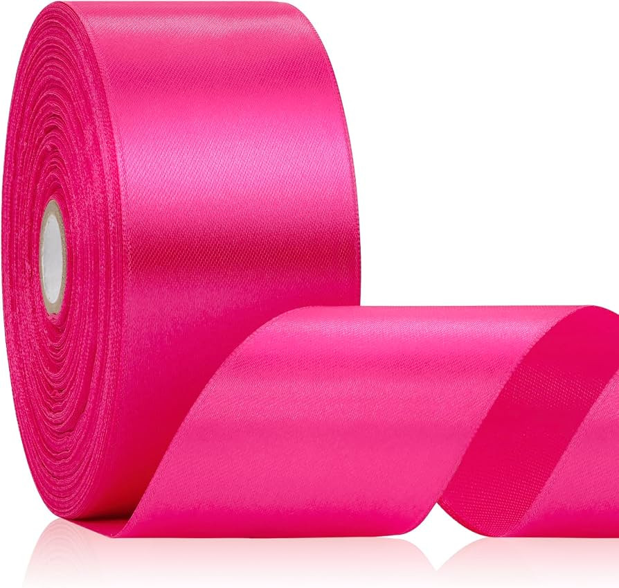 2 Inch 60 Yards Hot Pink Satin Ribbon, Solid Fuschia Polyester Fabric Ribbon for Gift Wrapping, C... | Amazon (US)