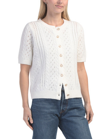 Short Sleeve Pointelle Cardigan | TJ Maxx