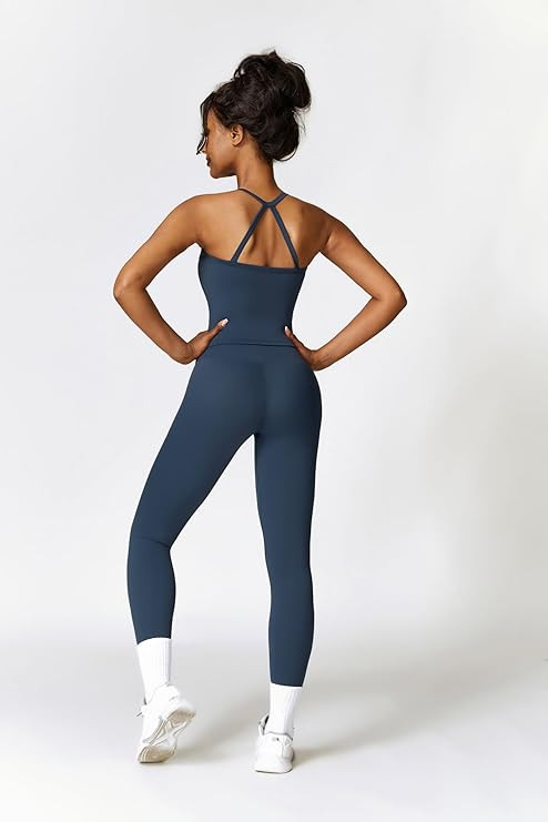 Womens Workout Sets Two Piece Cross Back Tank Top Matching High Waist Leggings Sets Gym Outfits W... | Amazon (US)