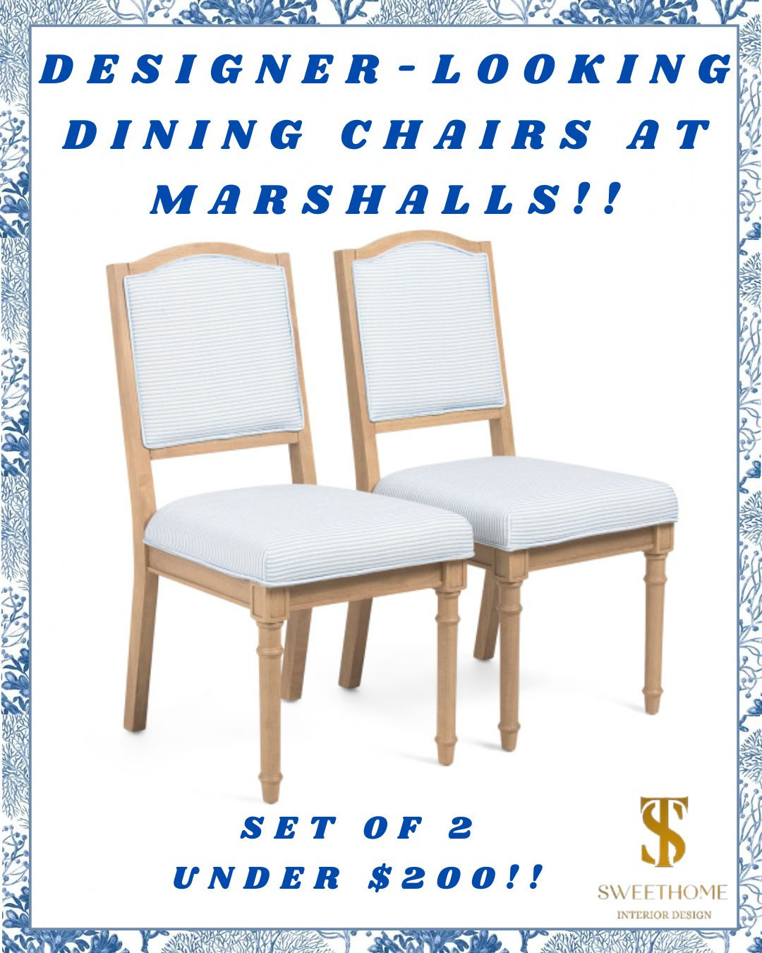 #stsweethome.. Marshall's dining chairs. dining chairs. coastal dining chairs. grandmillennial dining chairs 

 #LTKSeasonal #LTKHome