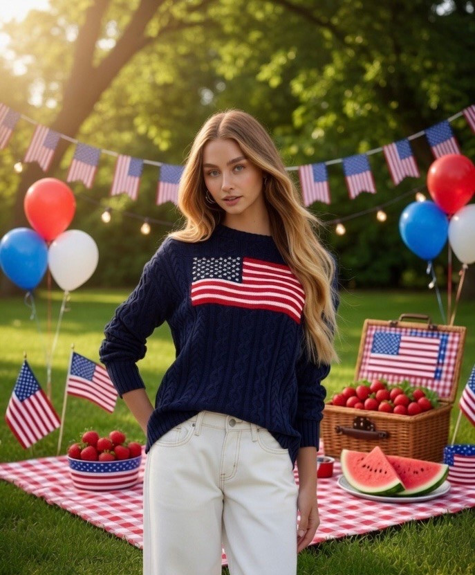 Crewneck Americana cable knit sweater.

#LTKootd