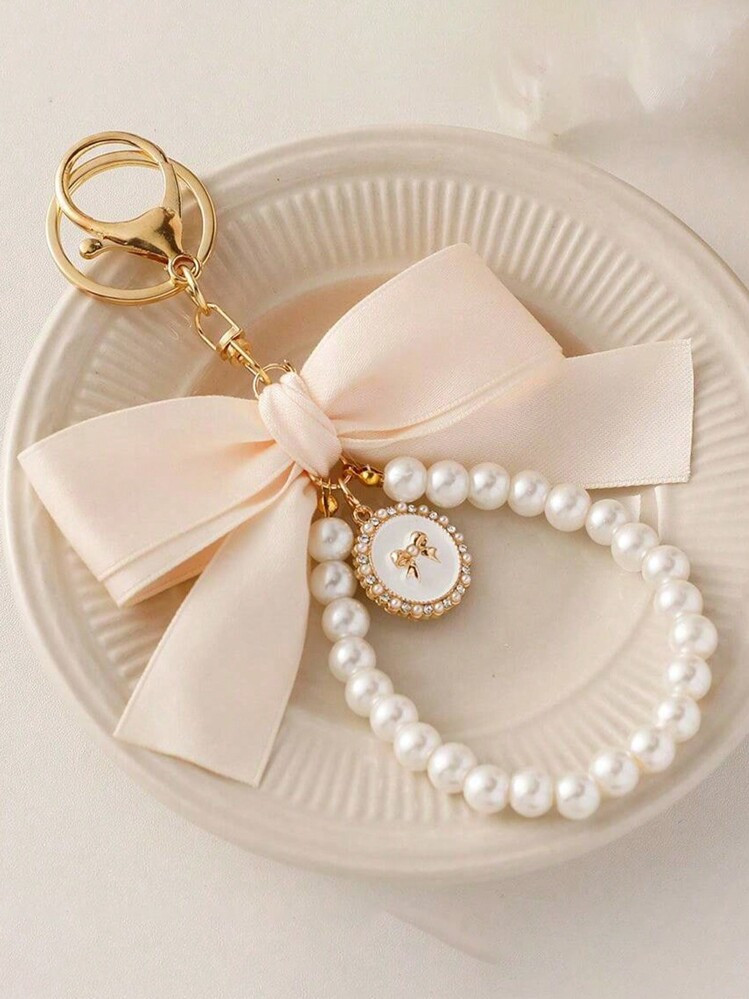1pc Large Bow Pearl Keychain Pendant Creative Colorful Ribbon Fabric Knot Accessories Headphone C... | SHEIN