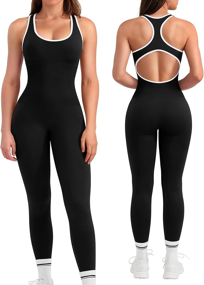 OLCHEE Womens Workout Jumpsuits Seamless Yoga Gym Bodycon Rompers Sexy Racerback Tummy Control Pa... | Amazon (US)
